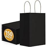 BagDream 150 Pack Small Black Gift Bags 5.25x3x8 Inch Kraft Paper Gift Bags with Handles Bulk Shopping Merchandise Retail Business Wholesale Birthday Party Favors Bags Paper Sacks