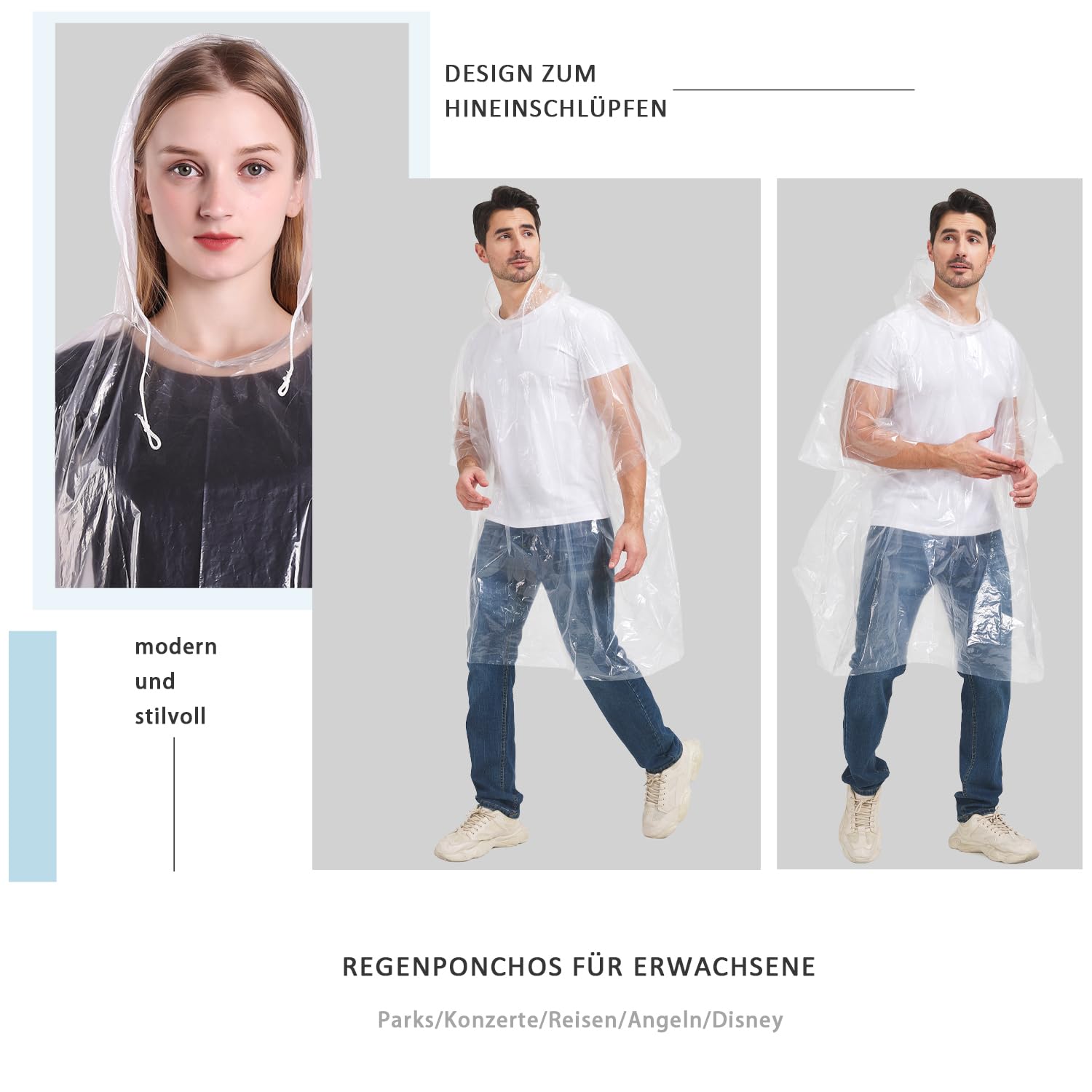 TUNCHMO Regenponchos für Damen & Herren 6 Stück extra dick und wasserdicht 3