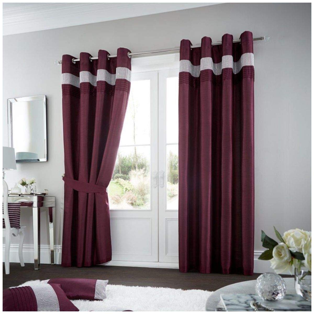 GC GAVENO CAVAILIA Luxury Easy Care Modern Style, Polyester Light Weight Ring Top Drape for Living Room Décor, Curtain, 100%, Oxy-Aubergine, 90X90