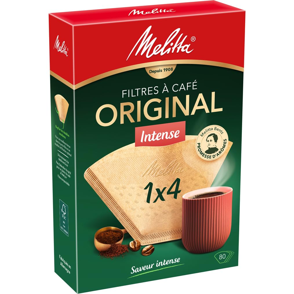 Melitta Gourmet Intense Coffee Filters, 80 per Box, Size 1x4, for Filter Coffee Machines, Natural Brown