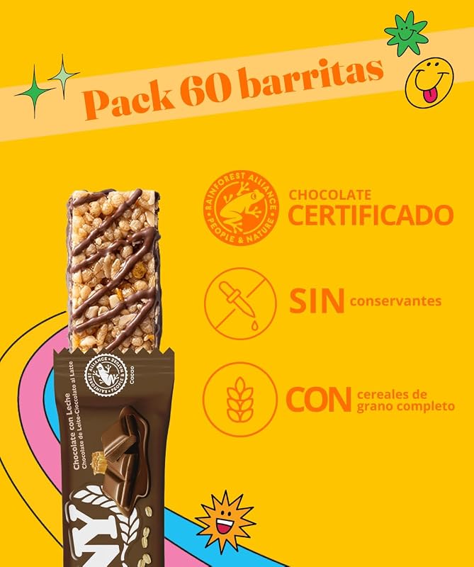Barras de Cereais com Chocolate ao Leite, 10x6x25 g