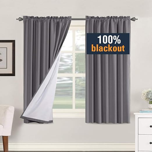 Amazon Com 100 Blackout Grey Curtains For Bedroom 63 Inch Long