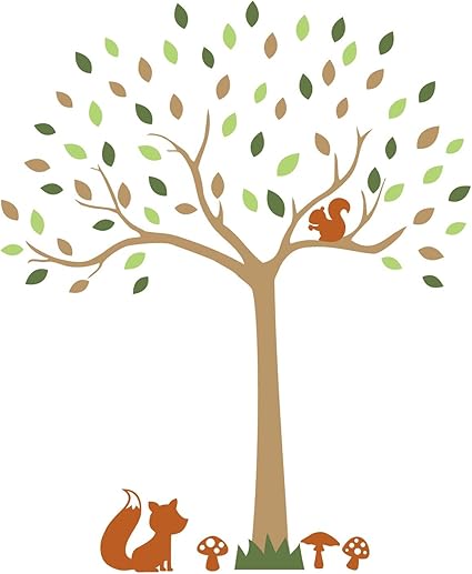 Decalmile Stickers Muraux Animaux Foret Arbre Autocollant Mural Renard Ecureuil Cerf Decoration Murale Chambre Enfants Bebe Pepiniere H 79cm Ameublement Et Decoration Astrotorus Cuisine Et Maison