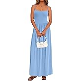 PRETTYGARDEN Womens Spaghetti Strap Maxi Dresses Sleeveless Summer Dress Long Casual Knit Flowy Beach Sundresses with Pockets