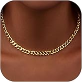 WomenGifts Cuban Link Chain Necklace for Women Men, Waterproof Stainless Steel 14K Gold Silver Plated Non Tarnish Choker, 3.5mm-11mm Widths form Dainty to Chunky, 14 16 18 Inch Lengths, Ideal Gift for Layering Stacking