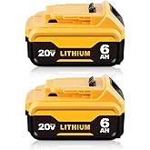 DCB200 6000mAh/6.0Ah Lithium Ion Battery Replacement for Dewalt 20V Battery DCB201 DCB180 DCB204 DCB206 DCB203DCD/DCF/DCG Ser