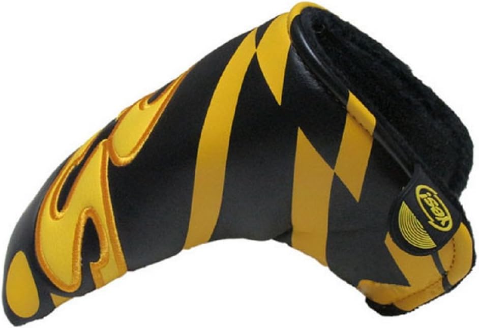 TOHMLAPE FLTRADE Golf Blade Putter Cover Headcover With PU Leather Velcro Closure,Yes Printed Patterned Design for Scotty Cameron Ping Ansor,Black & Yellow
