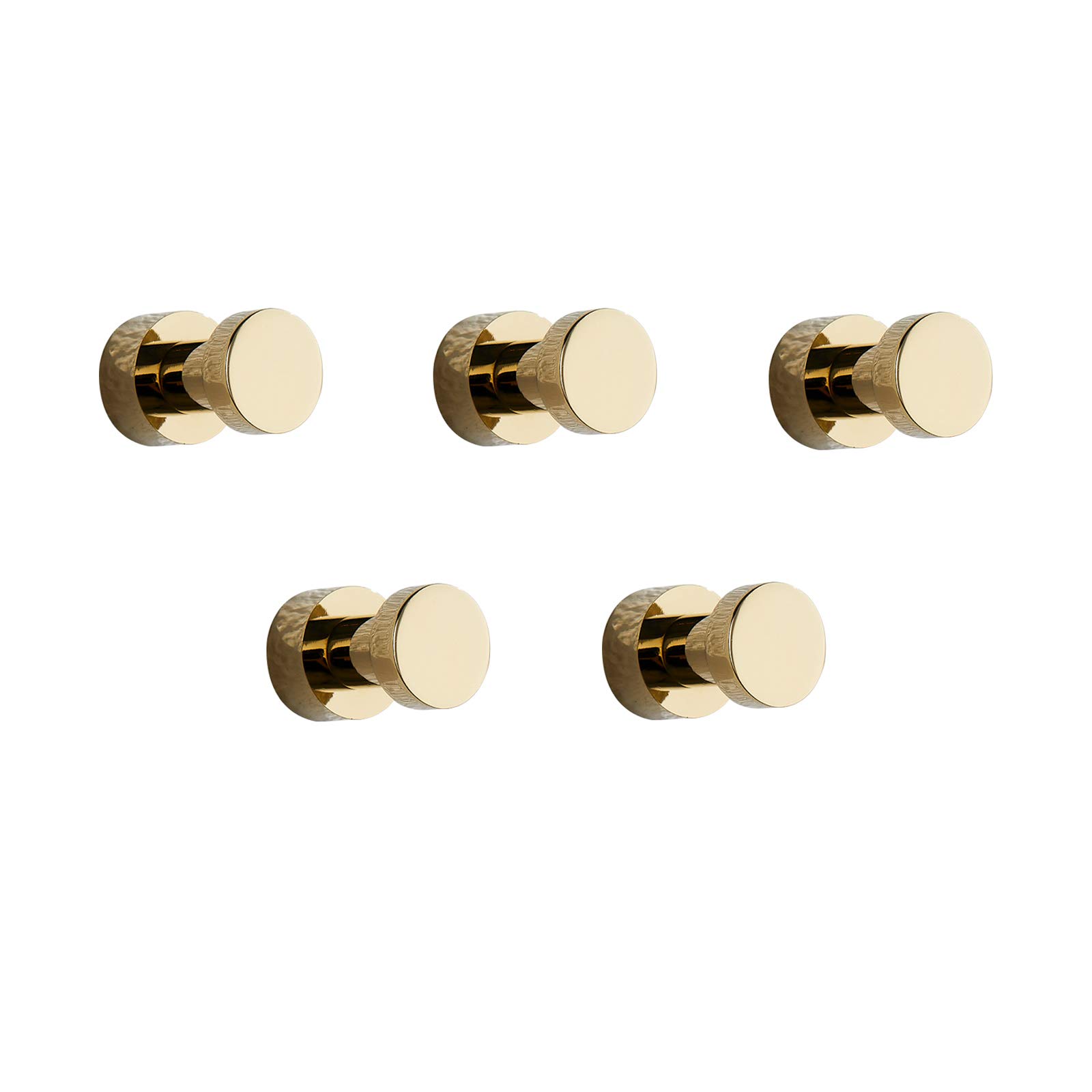 bgl Gold Round Copper Wall Hooks, Set of 5, Minimalist Modern Design, Drill or Adhesive Installation, Heavy Duty Coat Hooks for Bathroom, Kitchen, and Bedroom