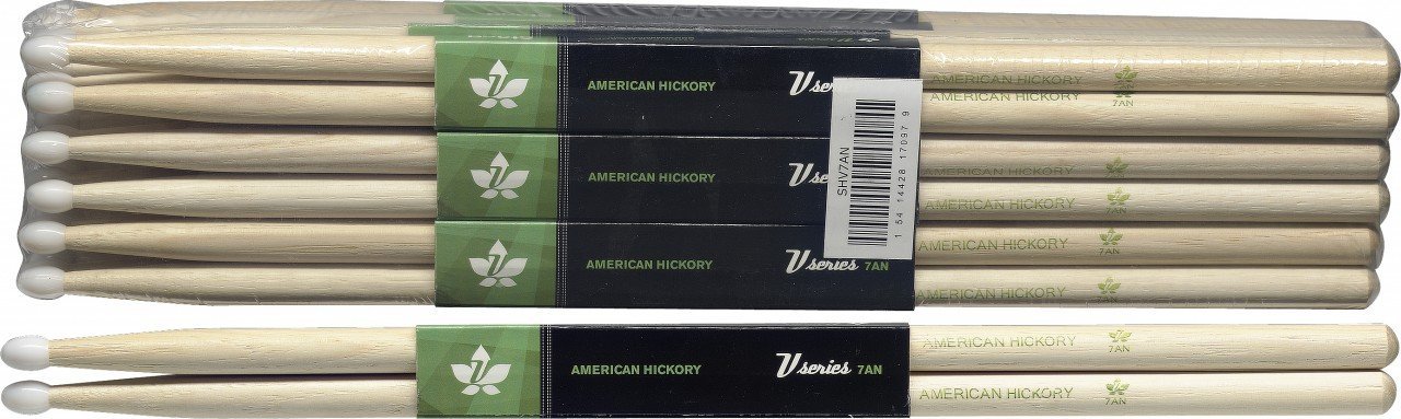 Stagg 17097 7A V Series Nylon Tips Hickory Wood Drum Sticks