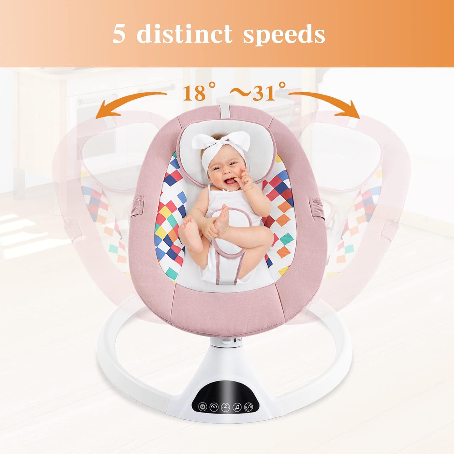 Baby Swing for Infants,Electric Bouncer for Babies,Portable Swing for Baby Boy Girl,Indoor Baby Rocker with 5 Sway Speeds,Music and Bluetooth,Light Pink