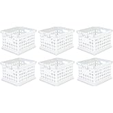 Sterilite Storage Crate Bin File Organizer for Home &amp; Office, White, 6-Pack | Heavy-Duty and Stackable Plastic Boxes and Containers for Desk, Cabinet, Dorm, Garage, or Utility Organization