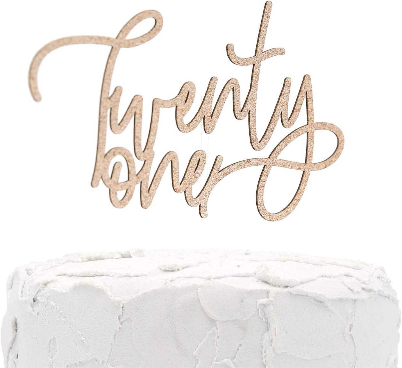 NANASUKO Modern Cursive 21st Birthday Cake Topper - Twenty one - Double Sided Rose Gold Glitter - Premium Quality Made in USA