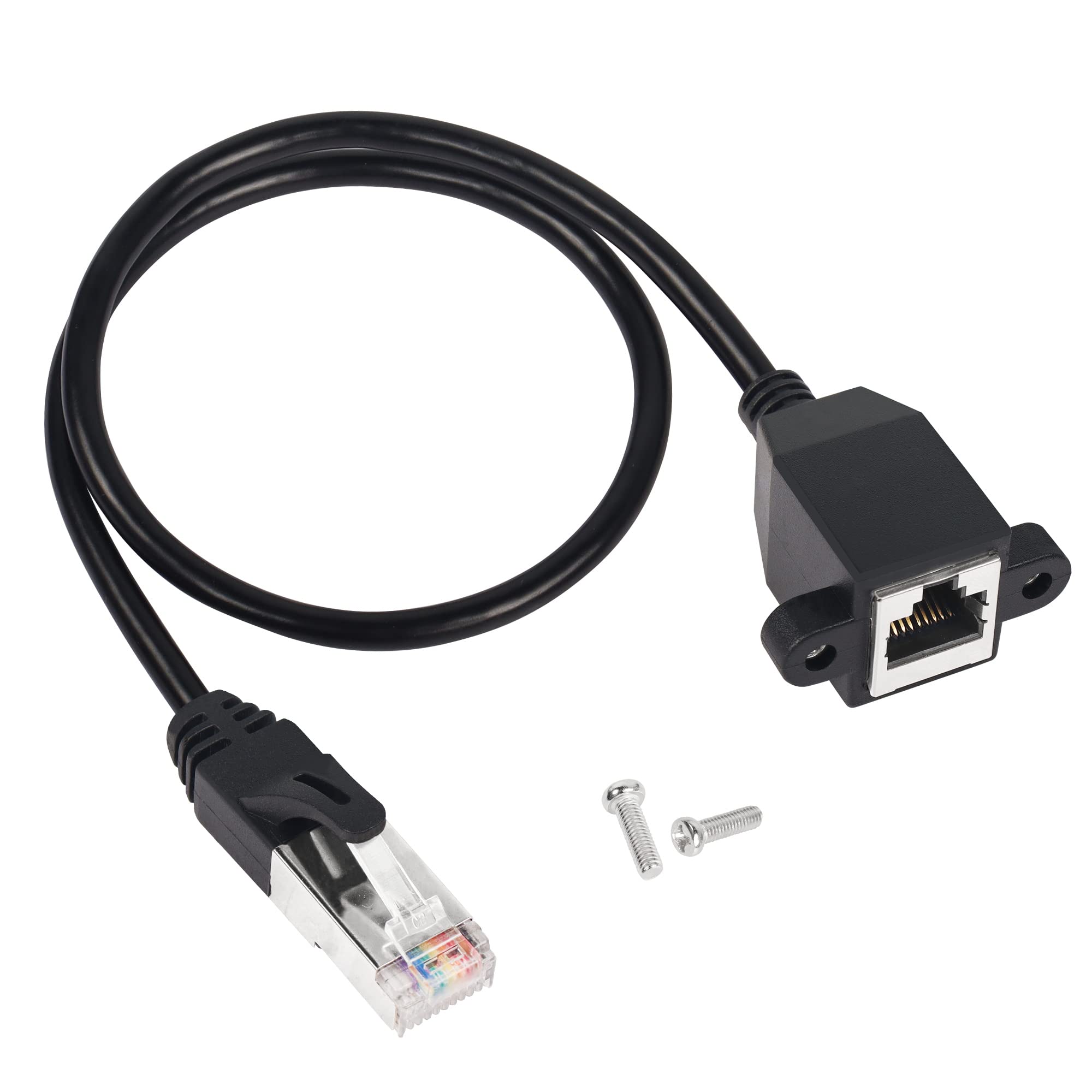 GINTOOYUN RJ50 10P10C Ethernet Cable, 10Pin RJ48 Male to Female Cable with Panel Mount Screw Hole, for Industrial Control Equipment, Scanners, Laser Equipment,etc. 26AWG, 2FT 60cm (23.6)