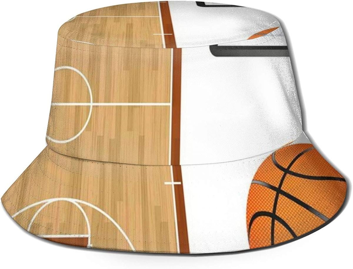 Basketball Court Backboard Printed Packable Fisherman Bucket Sun Hat