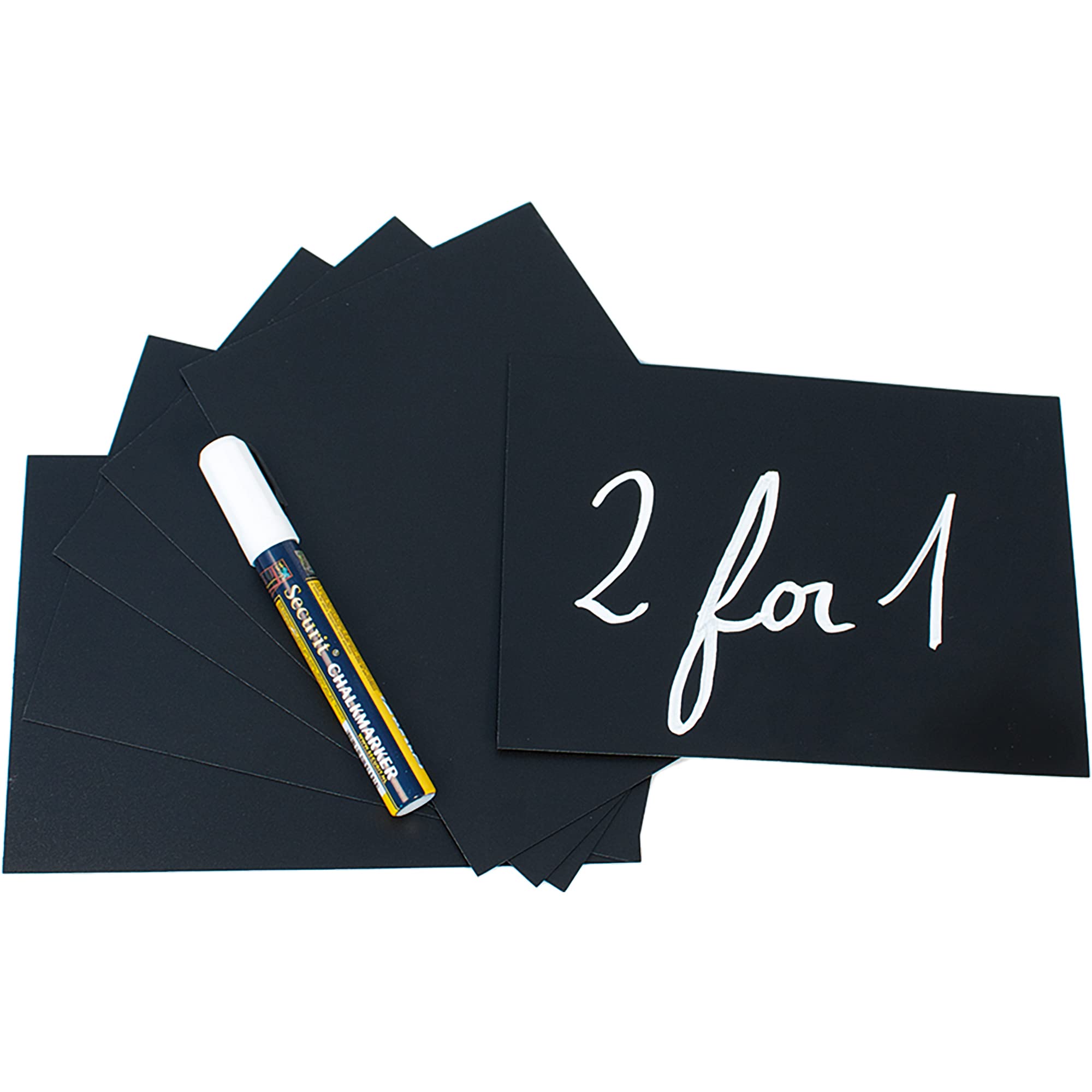 Securit Set of 10 Mini Chalkbard Signs, 2 x Stands Included, Small Blackboard Flat Signs for Menu Display, Table Numbers or School Supplies (34 x 19 x 9cm)