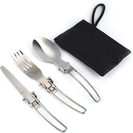 2 Set Foldable Stainless Steel Cutlery Set Fork Spoon With Package Bag For Camping Travel Outdoor Activities Flatware Amazon Canada