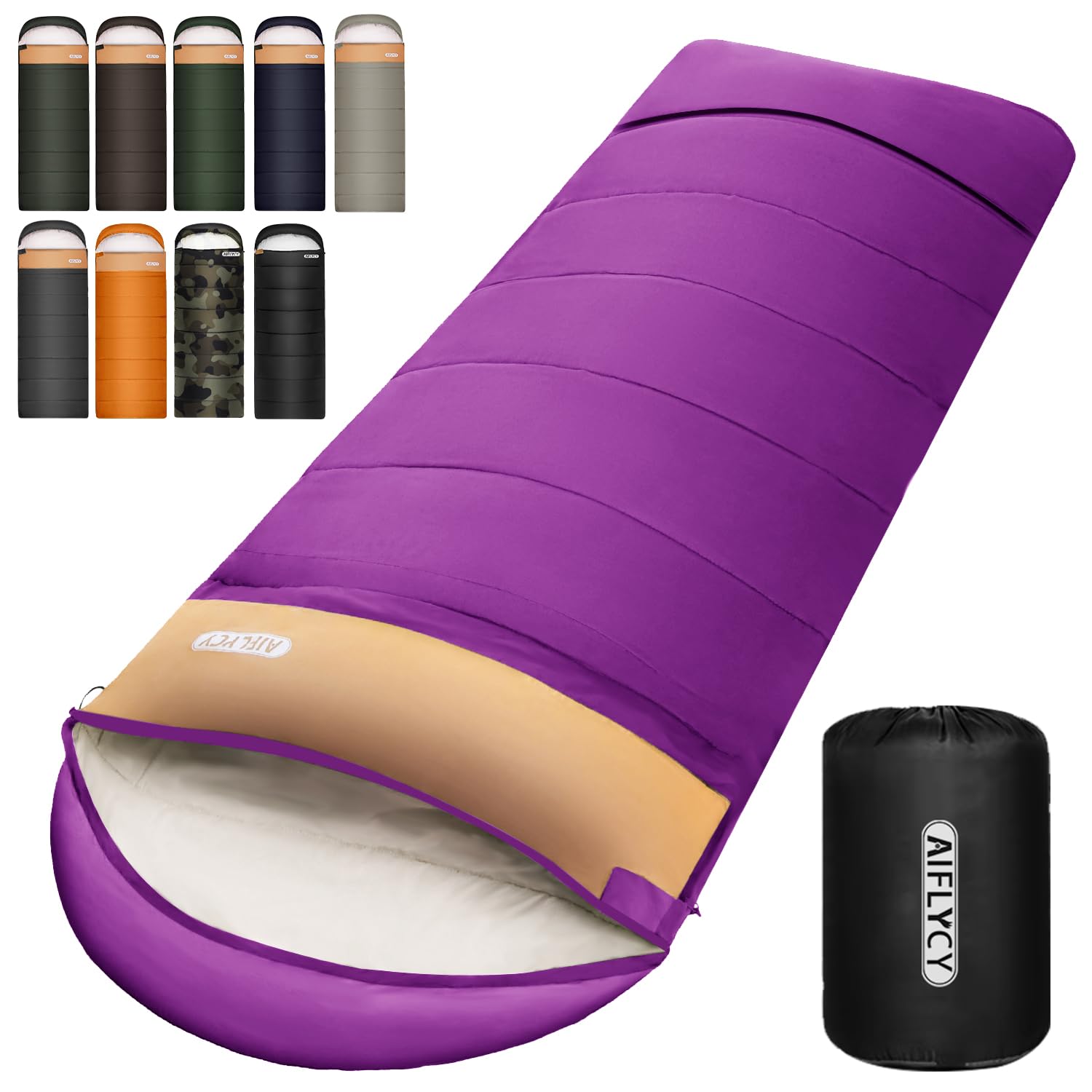 AIFLYCY 寝袋 シュラフ 封筒型 軽量 冬用 夏用【足元に二重保温・230T防水】オールシーズン 1.8Kg 1.0Kg 2.2Kg 1.4Kg コンパクト 快適温度-15℃-25℃ 簡単収納 軽量 中綿 登山 車中泊 防災用 アウトドア キャンプ 丸洗い可能 春夏秋冬の使用可能 収納袋付き商品画像
