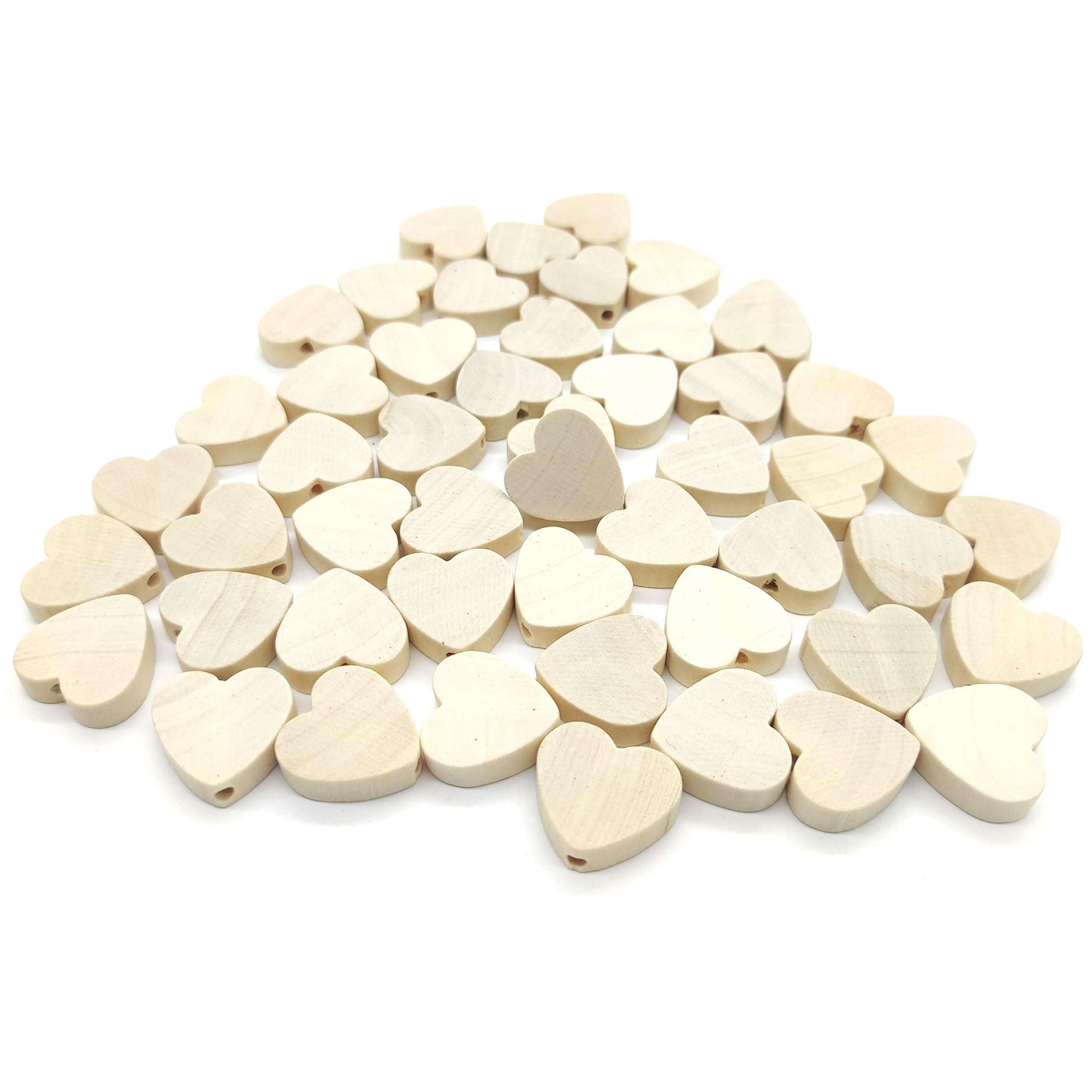 Hayaww Pack of 50 Heart-Shaped Natural Wood Beads - Loose Beads with Holes Heart Spacer Accessories for DIY Crafts Jewellery Making