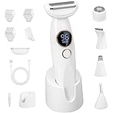 Bikini Trimmer for Women, Electric Razors for Silk Skin 5-in-1, IPX7 Waterproof, USB Rechargeable, Electric Razors for Women for Face, Eyebrows, Body, Bikini Zone with Charging Station