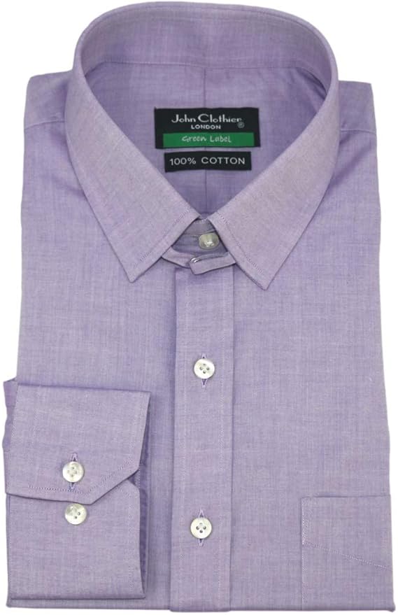 WhitePilotShirts Mens Tab Collar Shirt 100 Cotton Lilac Purple Melange