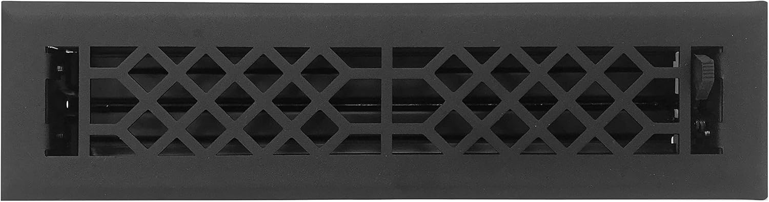 Registers, Grilles & Vents - Empire Register Co, Vent Cover - 2x12 inch, Antique Style Design, Textured Black Finish, Heavy Duty Floor Vent Covers, Metal Damper Attached. Vent Covers for Home Floor only.