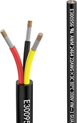 Matugajp 22awg 3 Core 10M Extension Cable Black 300V OT/UL2464