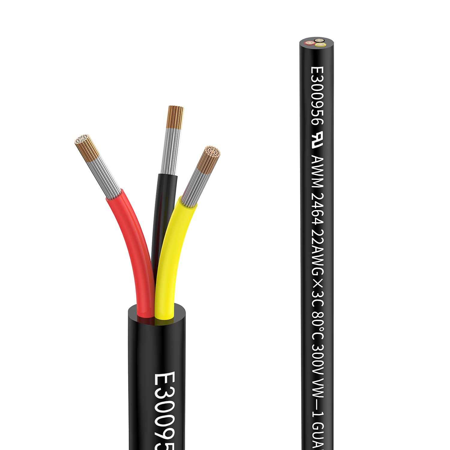 22awg 3×0.3mm² 10M Electrical wire 3 Conductor Extension Cable UL2464 DC 5V/12V/24V/300V 22Gauge Stranded Tinned Copper low voltage wire for Automotive led lamp waterproof outdoor landscape wire