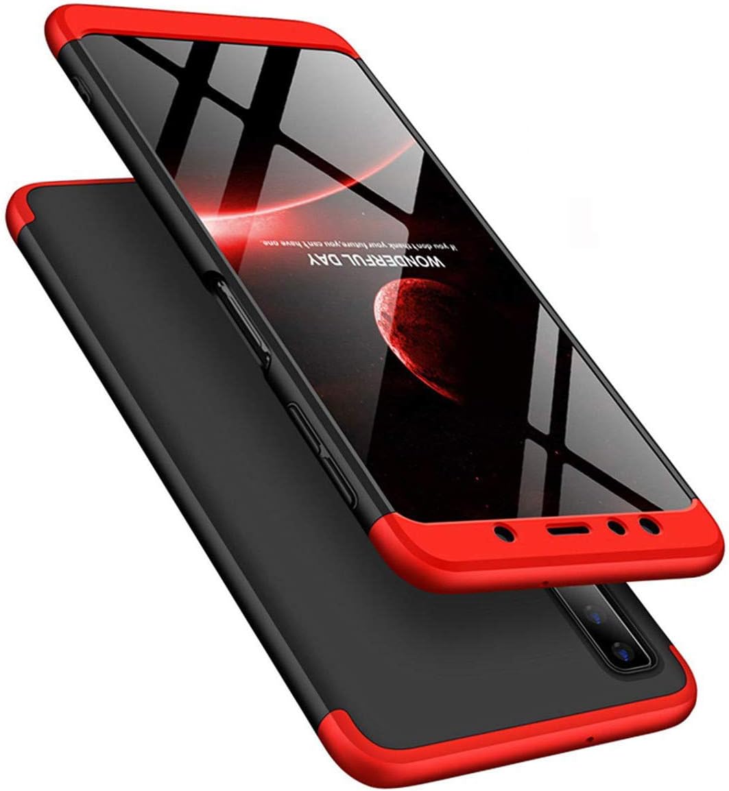 ISADENSER for Samsung Galaxy A7 2018 Case Ultra Slim 2 in 1 Shockproof 360°Full Body Front Back Hard PC Plastic Anti-Scratch Cover Compatible with Samsung A750 2018,2IN1 PC - Red + Black