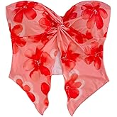 SHENHE Women's Floral Crop Tube Top Twist Front Strapless Split Asymmetrical Boho Flowy Bandeau