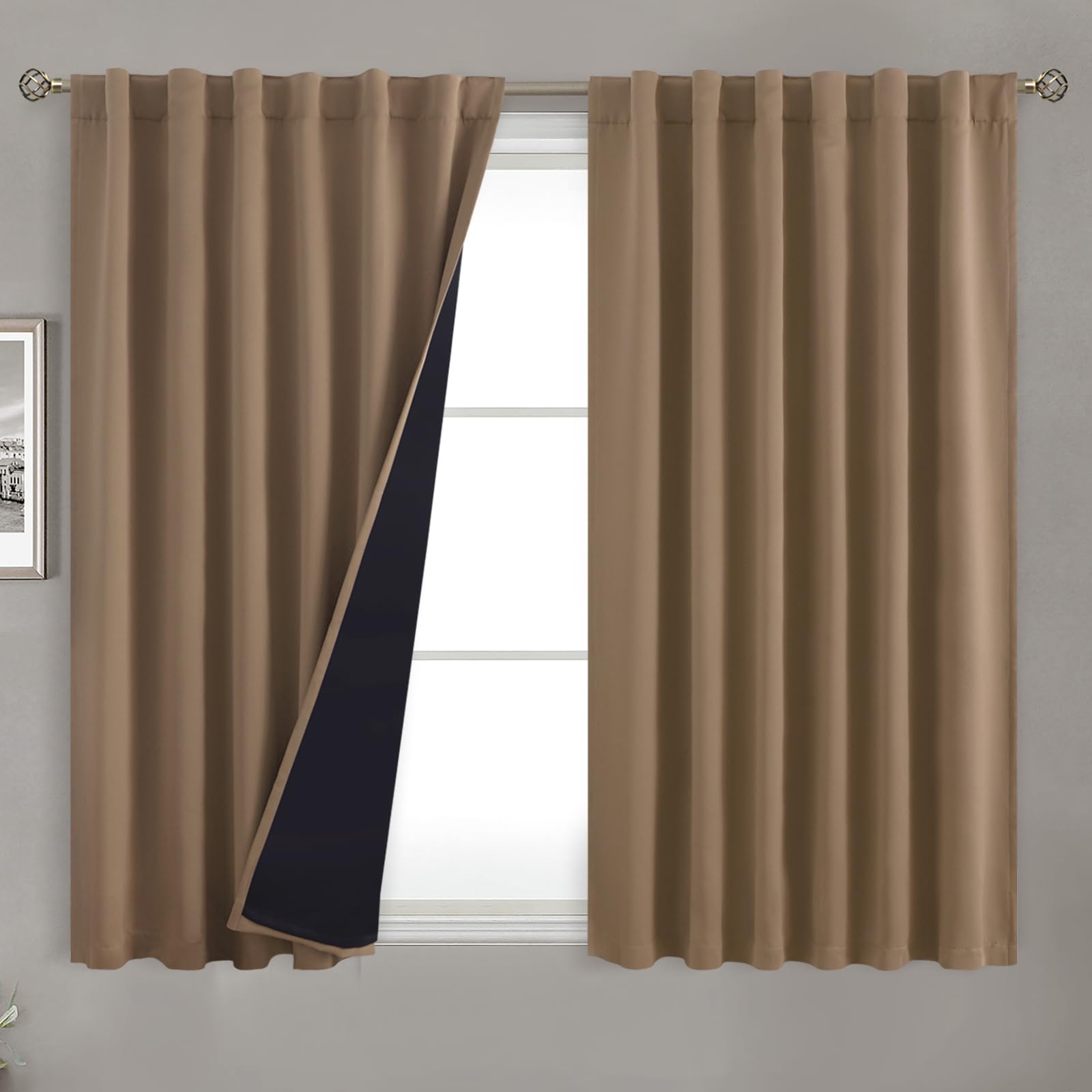 Photo 1 of BGment 100% Room Darkening Thermal Insulated Blackout Curtains 54 Inches Long with Liner, Rod Pocket and Back Tab Double Layer Noise Reduce Curtains for Bedroom (52 x 54 Inch, 2 Panels, Taupe)