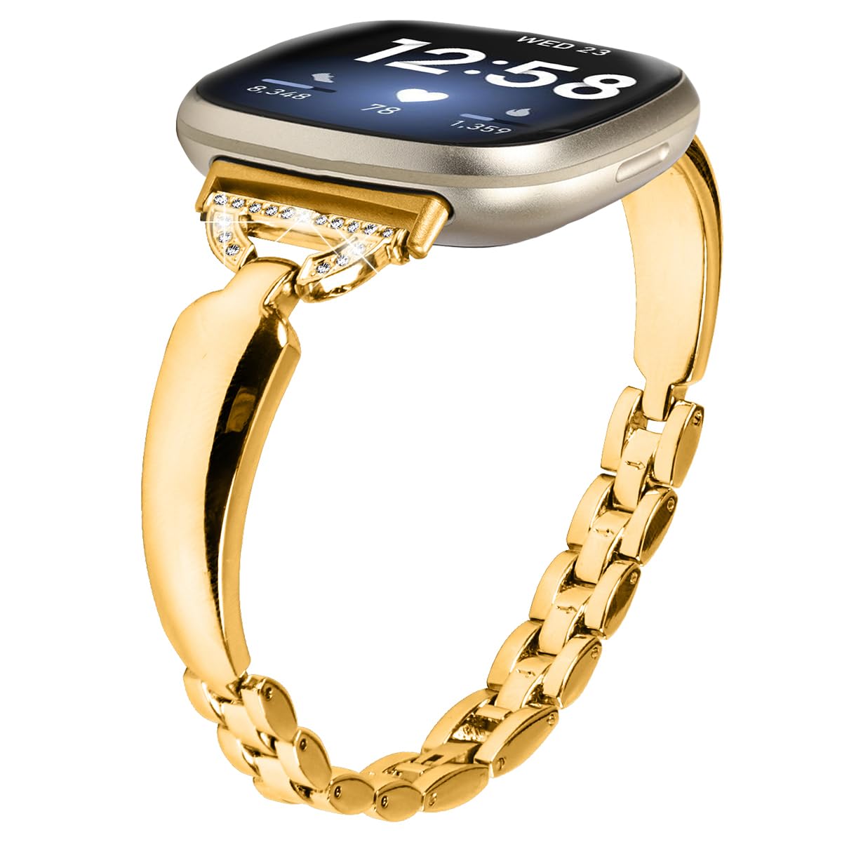 Miimall Zinc Alloy Strap for Fitbit Versa 4/Versa 3/Fitbit Sense 2/Sense Band, Bling Rhinestone Wristband, No Gap Metal Band for Fitbit Versa 4, Adjustable Replacement Strap for Women Girl-Gold