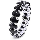 Savlano 18K White Gold Plated Black Cubic Zirconia Oval Cut Eternity Ring Band for Women