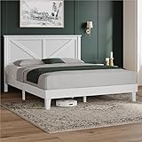 Yaheetech Wood Bed, Rubber Wood Platform Bed Frame