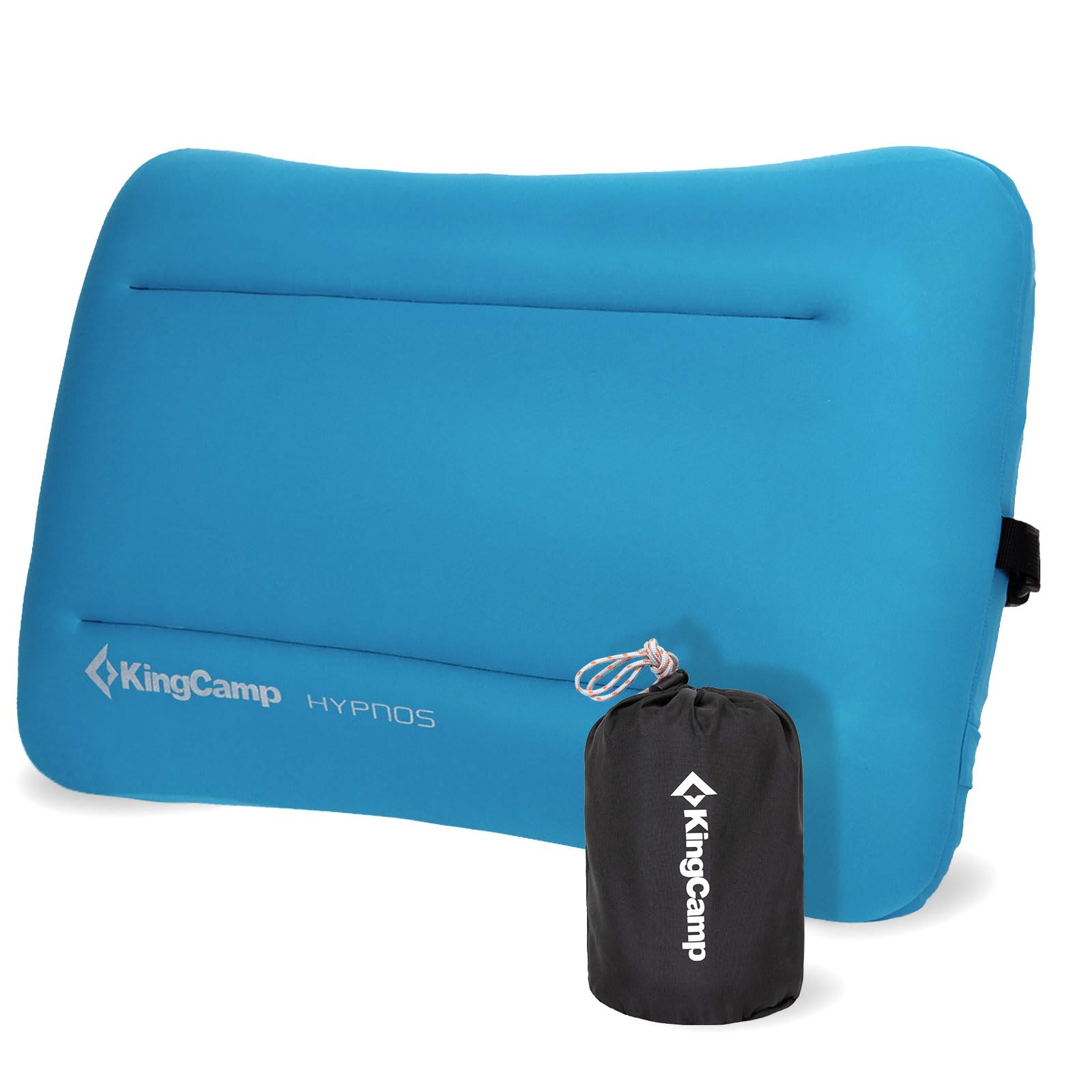 Photo 1 of KingCamp Memory Foam Camping Pillow, Extra Large Inflatable Camp Pillow, Portable Ergonomic Air Pillow with Removable Washable Cover for Camping, Hiking, Car, Beach, Travel, Blue