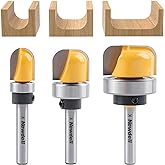 Newdeli 3Pcs Bowl and Tray Template Router Bit Set 1/4 Inch Shank Carbide Juice Groove Round Nose Router Bit with Bearing 1/2