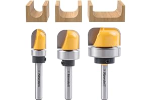 Newdeli 3Pcs Bowl and Tray Template Router Bit Set 1/4 Inch Shank Carbide Juice Groove Round Nose Router Bit with Bearing 1/2",3/4",1-1/8" Dish Carving Router Bits Wood Cutter
