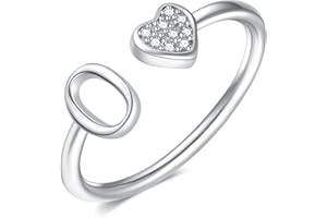 BRIJEWLIC 925 Sterling Silver Rings for Women Girls, Heart Initial Rings for Women Teen Girls Adjustable Letter Rings for Women Teen Girls Stackable Rings for Women Girls Gifts Jewelry