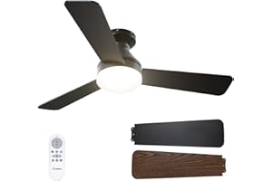 Amico Ceiling Fans with Lights, 42 inch Low Profile Ceiling Fan with Light and Remote Control, Flush Mount, Reversible, 3CCT,