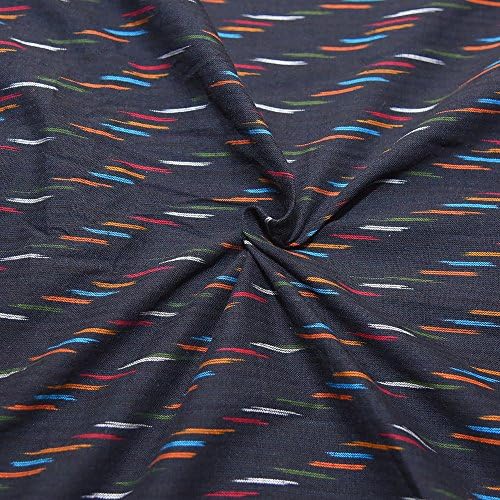 Shopolics Black-Green and Blue Small Lining Ikat Fabric-12027 For Wedding, Festival, Party Wear (2.5 Yard)