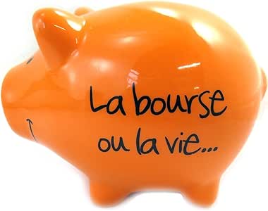 Banco de cerámica alcancía 'Drôle De Cochon'naranja (dinero o la vida