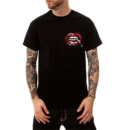 WHLTX Mode - Sommer EIN Schwarzes T - Shirt Drucken Digital Creative 3D - Druck, Kurzärmeliges Lippen T-Shirts Fü Kurzarm