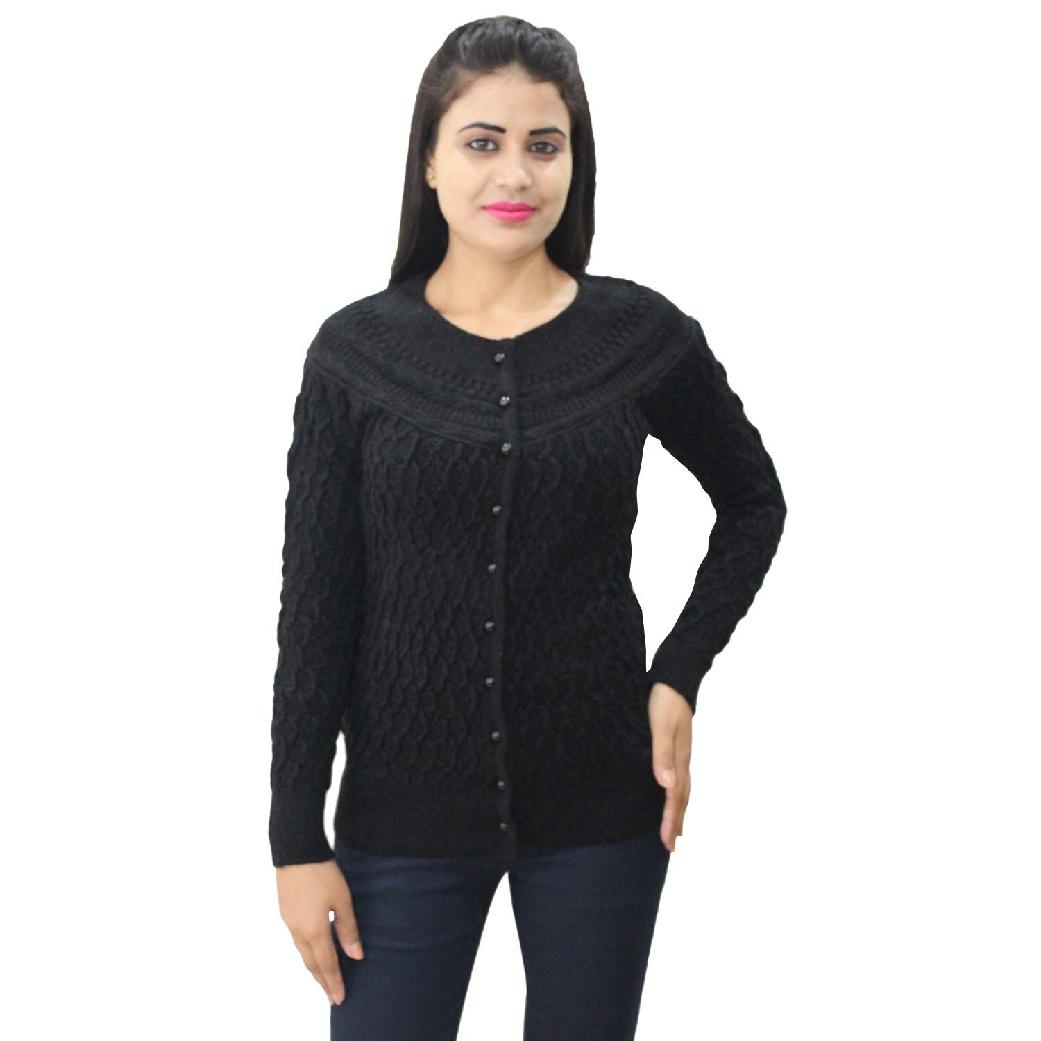 matelco women's woollen full sleeves self designing short cardigan