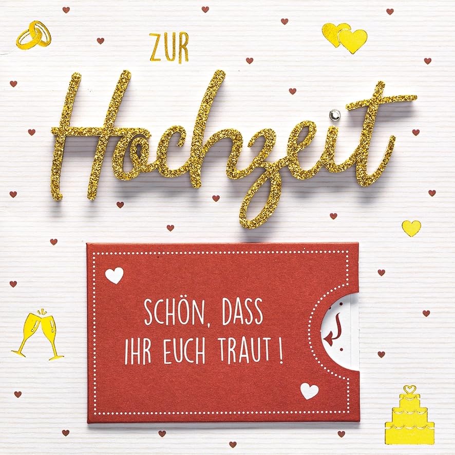 Perleberg - Unique Wedding Card with Lettering Surprise - Beautiful Greeting Card 15 x 15 cm - Wedding Card with Envelope in Gold - High-Quality & Special Wedding Cards