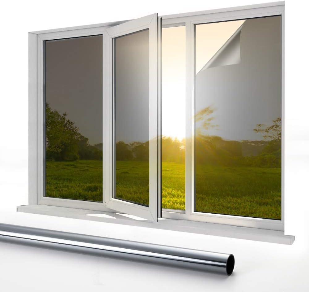 rabbitgoo One Way Mirror Film Reflective Window film Mirror Silver Glass Film Heat Control