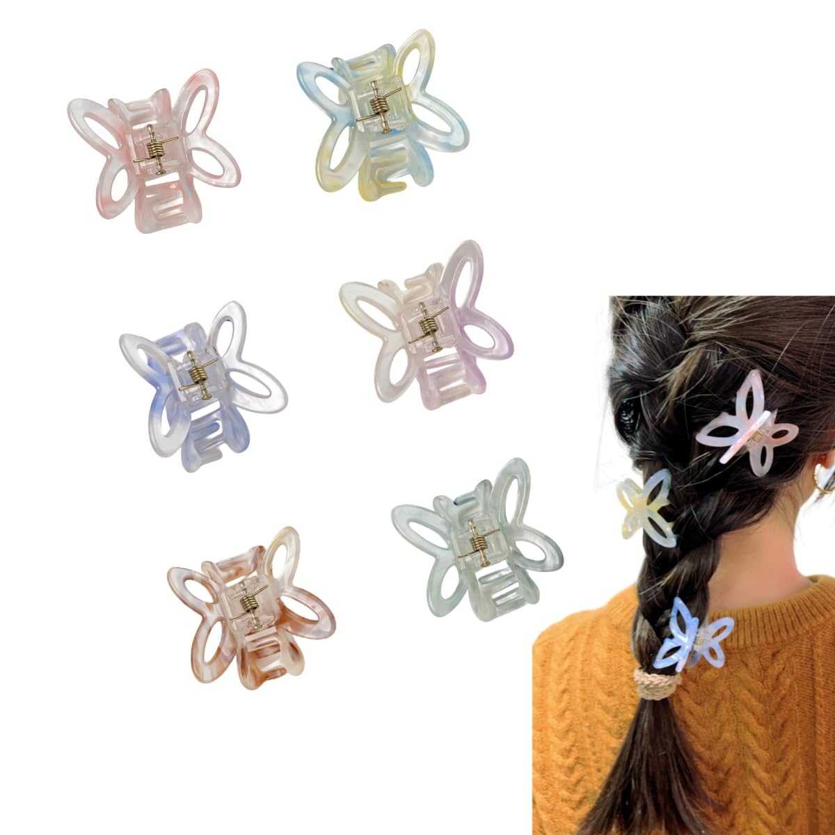 JIZIYUER 6 Pcs Small Butterfly Hair Clips Non Slip Hair Claw Clips Hair Claws Hold Jaw Clip for Thin Hair Hair Clips Cute Hair Accessories for Women Girls(6S)