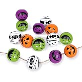 Whaline 160Pcs Halloween Wood Beads Pumpkin Vampire Mummy Skeleton Round Beads Novelty Character Painted Colored Smooth Wooden Spacer Bead for Halloween Party Jewelry Making DIY Craft Home Decor