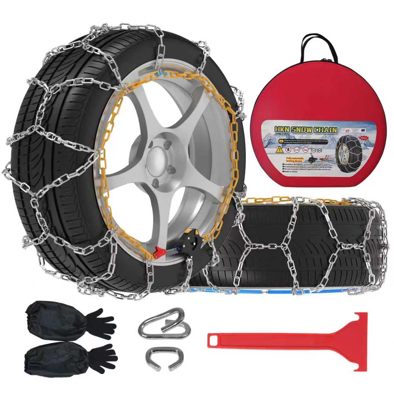 Photo 1 of Auto-Fixing Snow Chains, 30s Quick Fit Easy Installation Tire-Chains, Portable Reusable High Carbon Steel Anti Slip Tire Chain for Passenger Car, Pickup Trucks and SUV - Set of 2