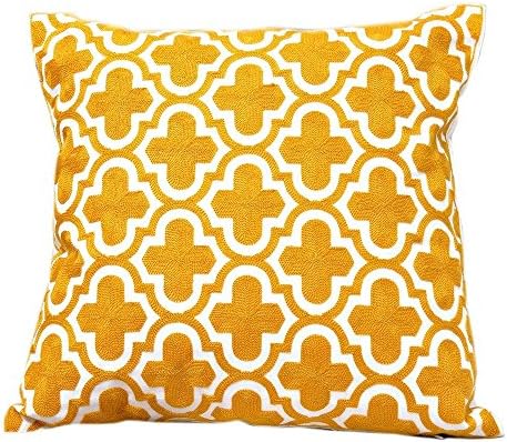 UTF4C Geometric Yellow Cotton Linen Square Home Decorative Throw Pillow Case Cushion Cover for Sofa Couch Coffee Shop, 18" x 18"