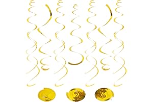 PATICOOL 24 PCS Gold Foil Hanging Swirl,Sparkle Ceiling Hanging Decorations, Plastic Streamer Party Decorations,Swirl Decorations with Double-Swirls and Single-Swirls for Birthday,New Year,Graduation