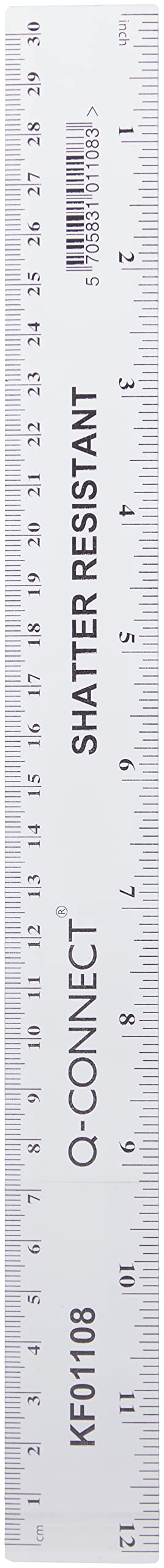 Q-Connect Ruler Shatterproof 300mm Clear (Inches on one side and cm/mm on the other)